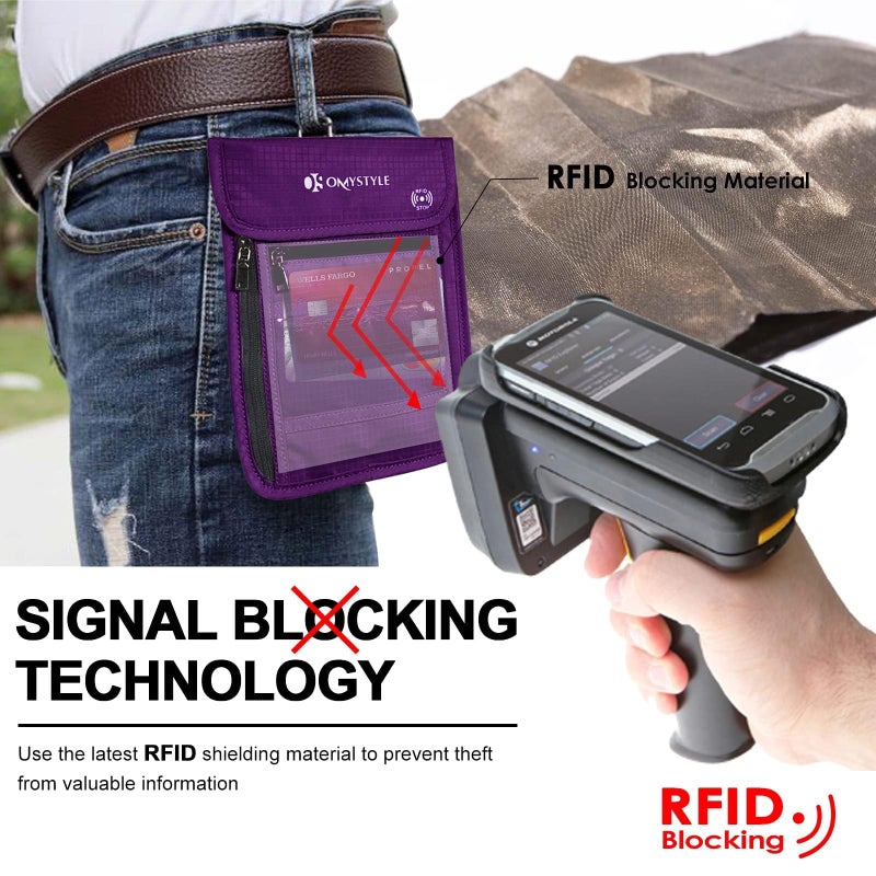 OMYSTYLE Neck Wallet, RFID Passport Holder for Travel, Adjustable Neck Strap, Waterproof Neck Pouch for Men & Women to Keep Cash, Credit Cards and Documents Safe, Purple (8x6) - Image 4